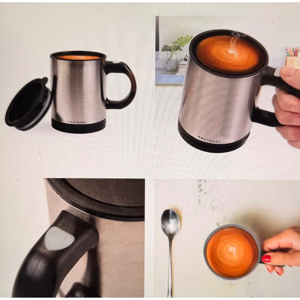 Self-Stirring Stainless Steel Mug With Lid By Protocol - 12 Oz - Battery Operate